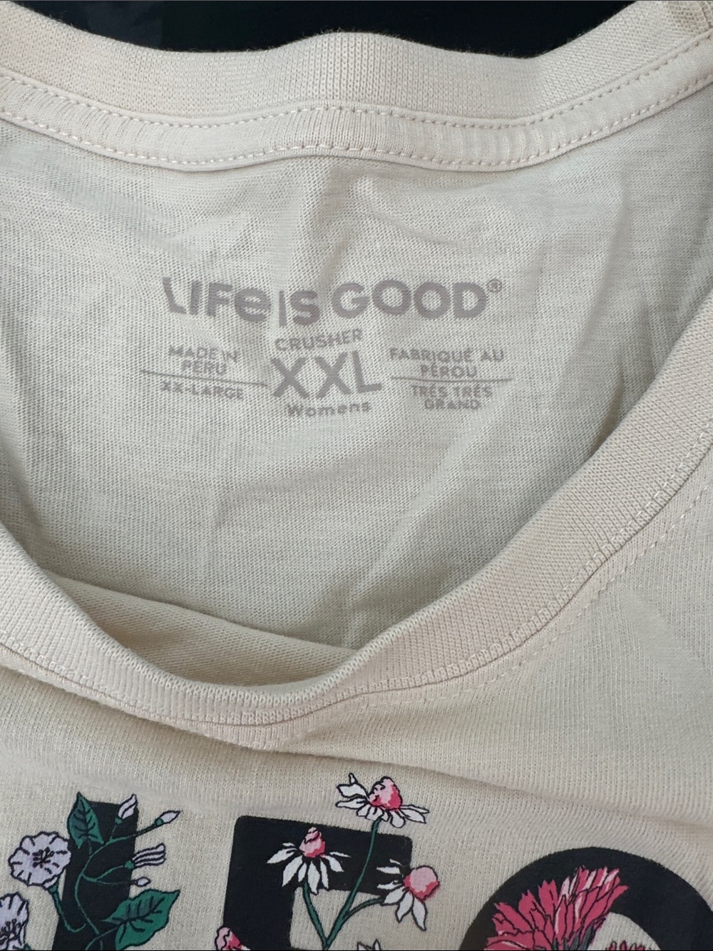 Life Is Good Cream Floral Logo Long Sleeve Shirt xxl womens new without tags - Picture 2 of 3